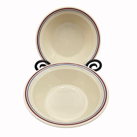 Corelle Vitrelle Abundance by Corning Red Blue Band 7" Soup Cereal Bowl 4 Pcs Vi - Picture 4 of 5